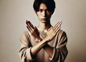 ダメ（腕でバツ）