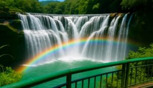 滝の展望台から見る虹は必見